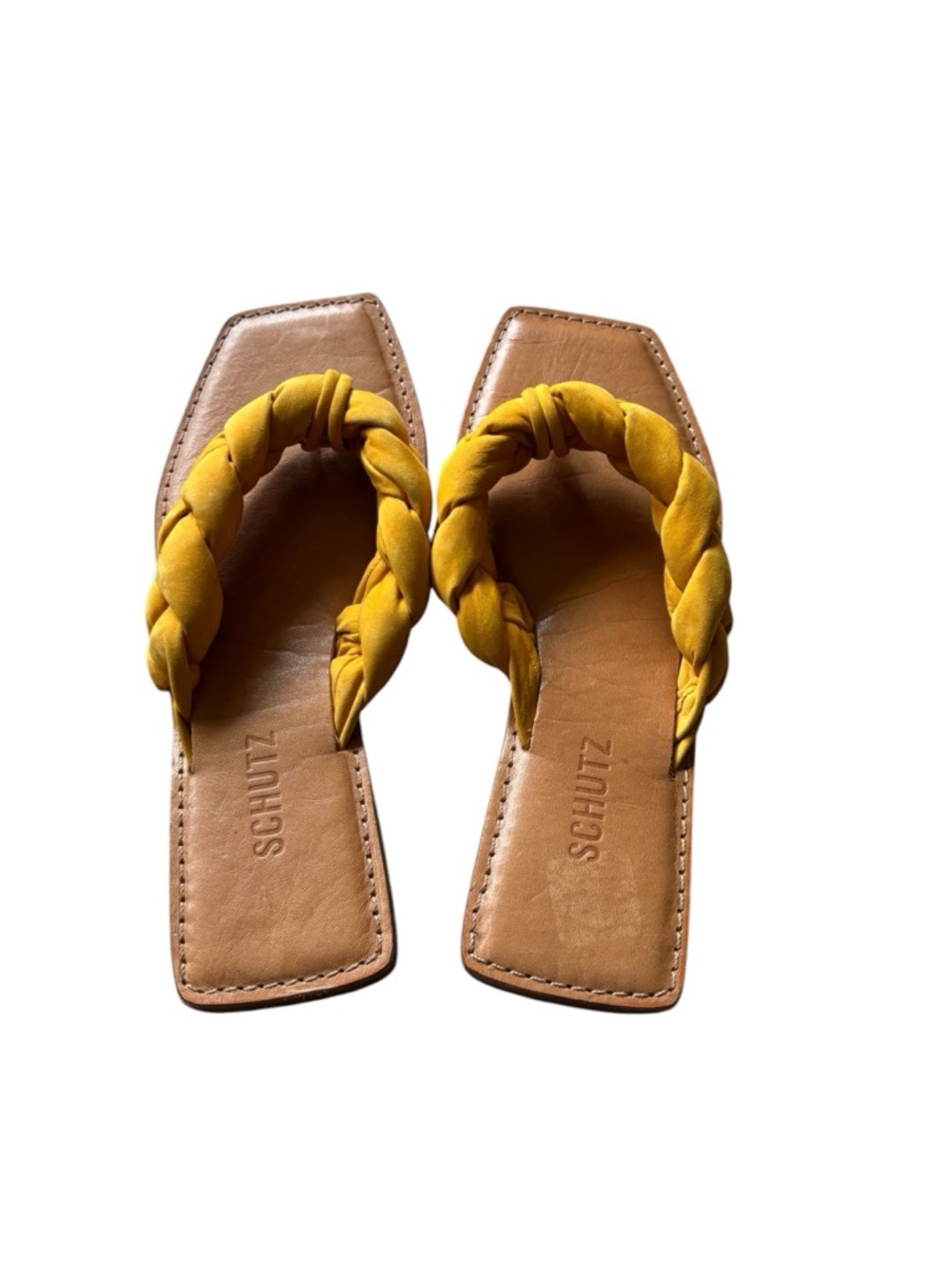 SCHUTZ Cicely Nubuck Braided Flat Sandal in Mary Gold - Picture 2 of 6